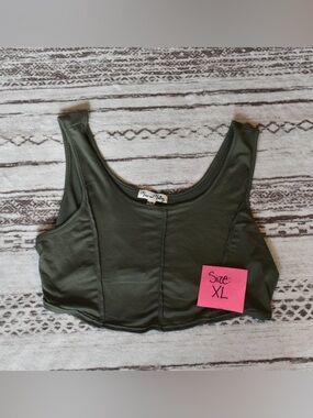 Olive Green Scoop Crop Tank Top - XL